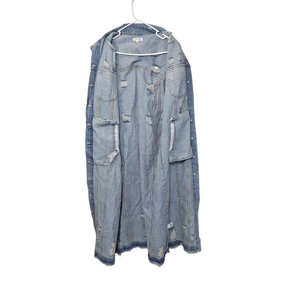 Carole Christian Long Sleeveless Distressed Denim Dress Button-Up Size Large - Picture 3 of 7